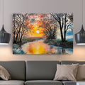 Tablou abstract apus pe rau, river sunset, pictura